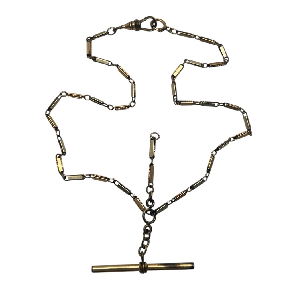 S&S Albert Victorian pocket watch chain necklace two tone dog clip t bar vintage